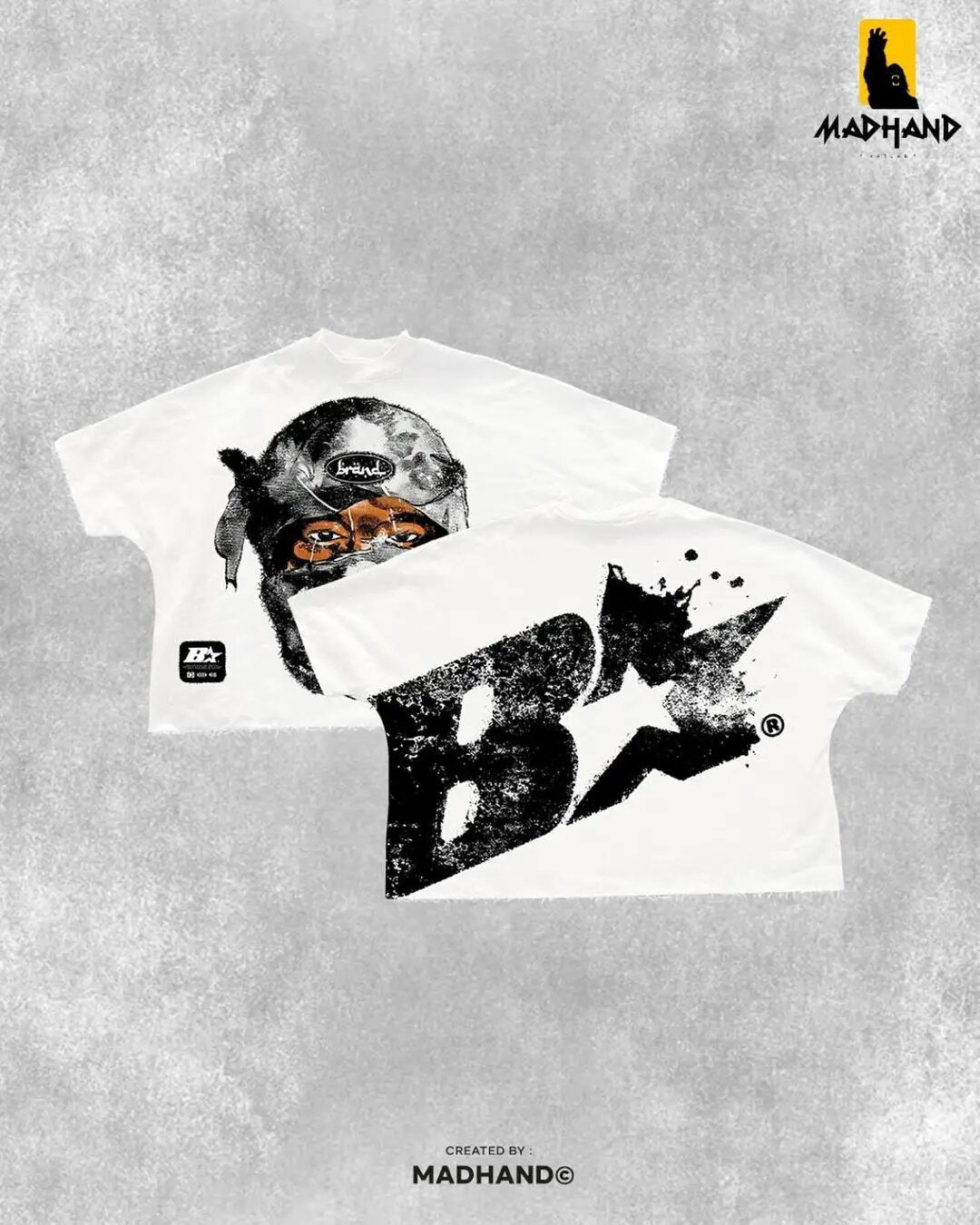 Madhand Style Y2K Schwarzes Cartoon Grafik Unisex Oversized Streetwear Baumwoll T-Shirt