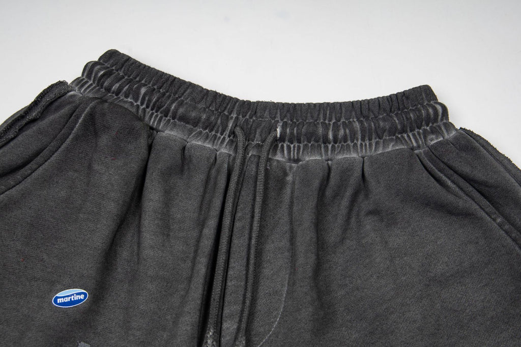 Washed Vintage Letter Print Raw Edge Streetwear Drawstring Sweat Shorts