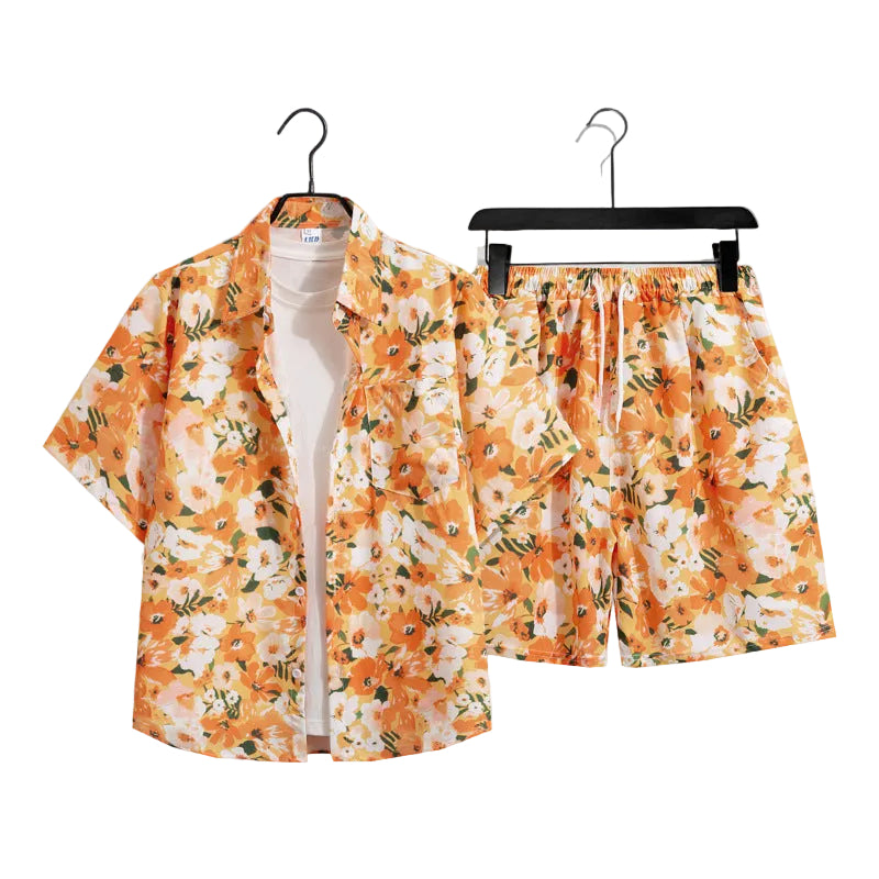 Couple Hawaiian Floral Set Loose 5 Inch Shorts T3664-T3699