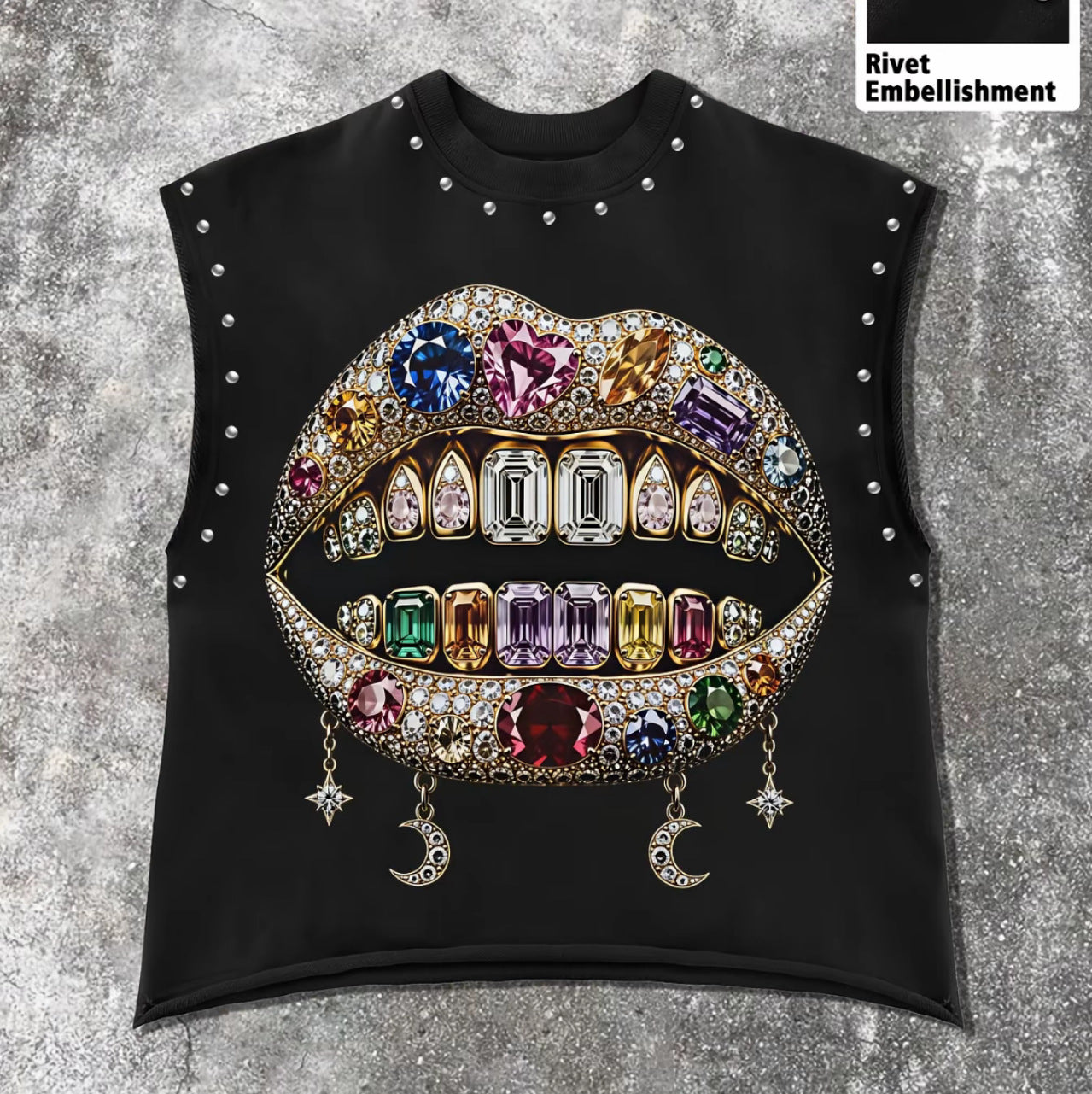 Vintage Letter Number Graphic Rivet Sleeveless Loose Vest Top Women