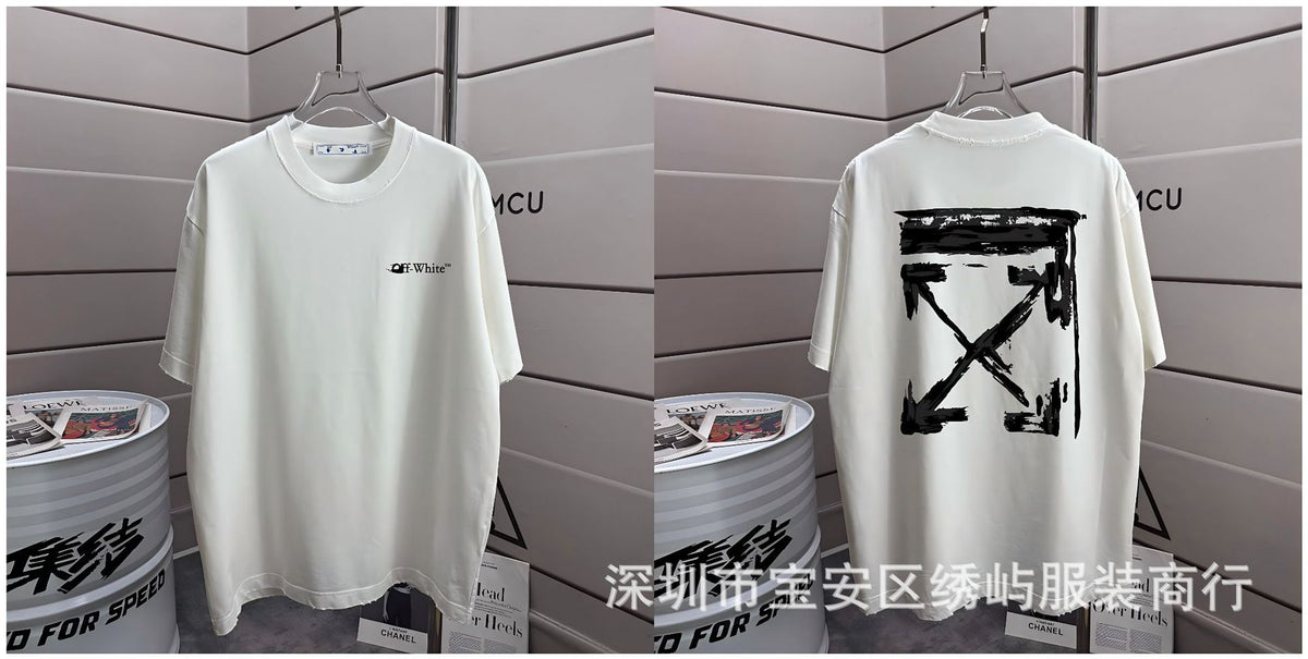 Off-White Washed Distressed Crew Neck Short Sleeve T Shirt Unisex