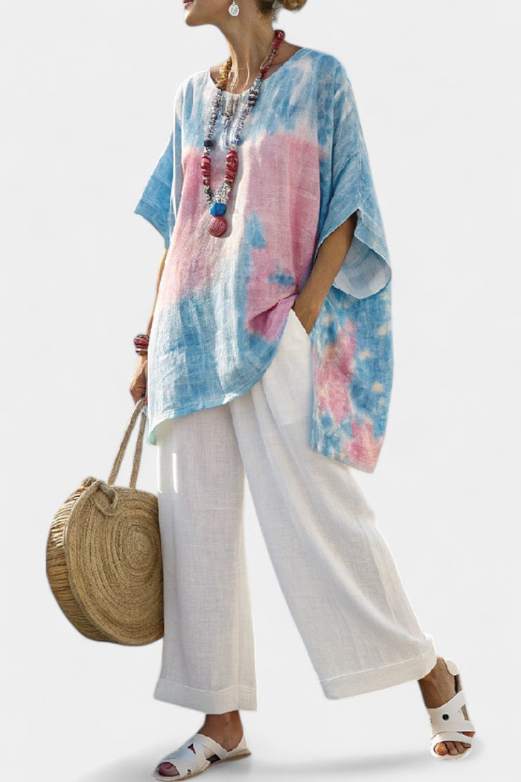 Women European Boho Striped Plus Size Loose Kaftan Beach Vacation Set