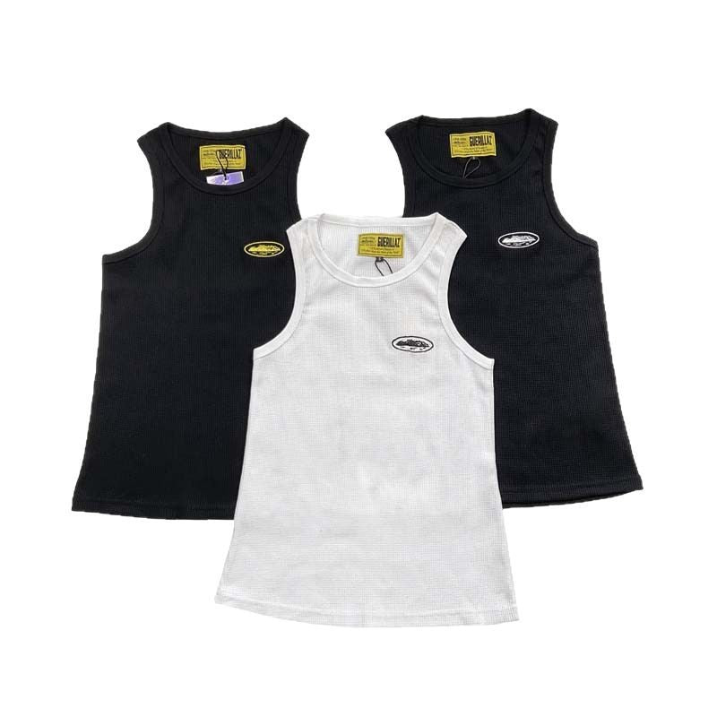 Corteiz Style Y2K Ribbed Tank Top Sleeveless Streetwear Basic Vest