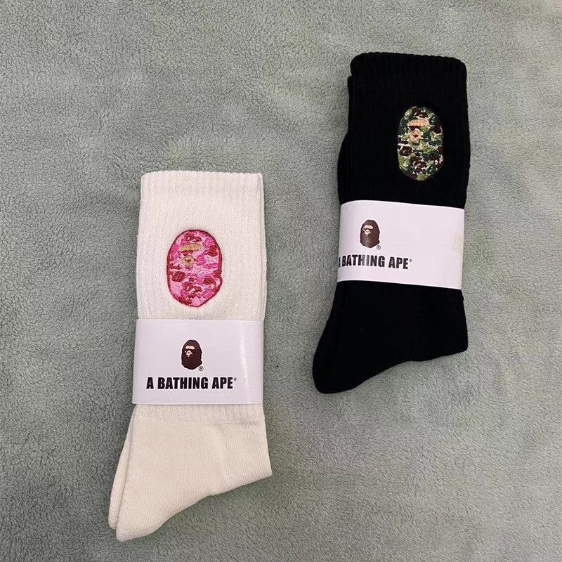 BAPE Ape Head Shark Embroidered Ribbed Crew Socks
