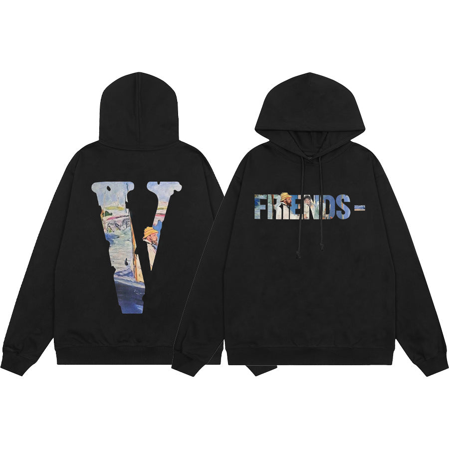 Vlone Multi Pattern Big V Graphic Oversized Hoodie Streetwear Unisex