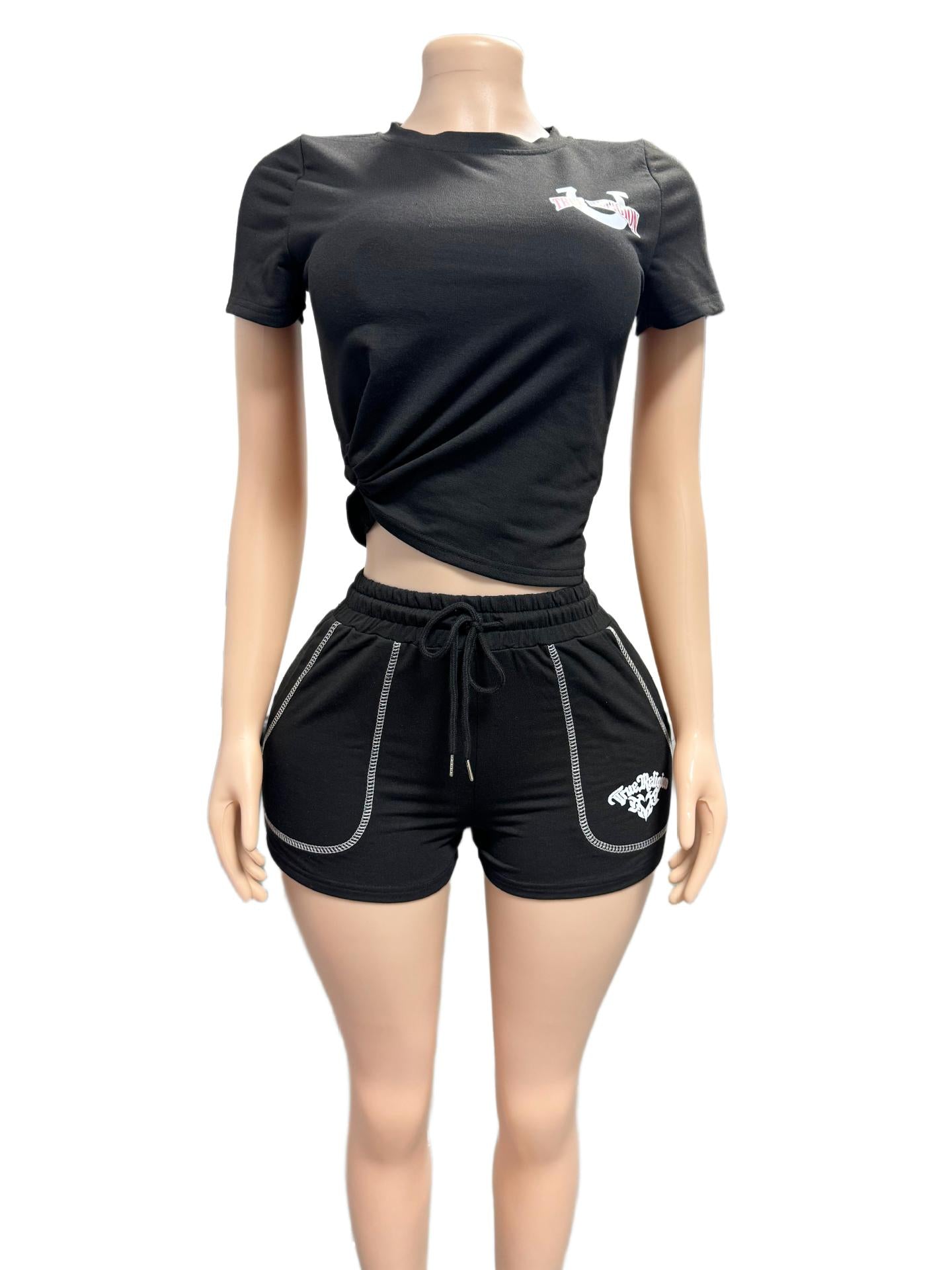 True Religion Horseshoe Graphic Print Tee Shorts 2 Piece Set