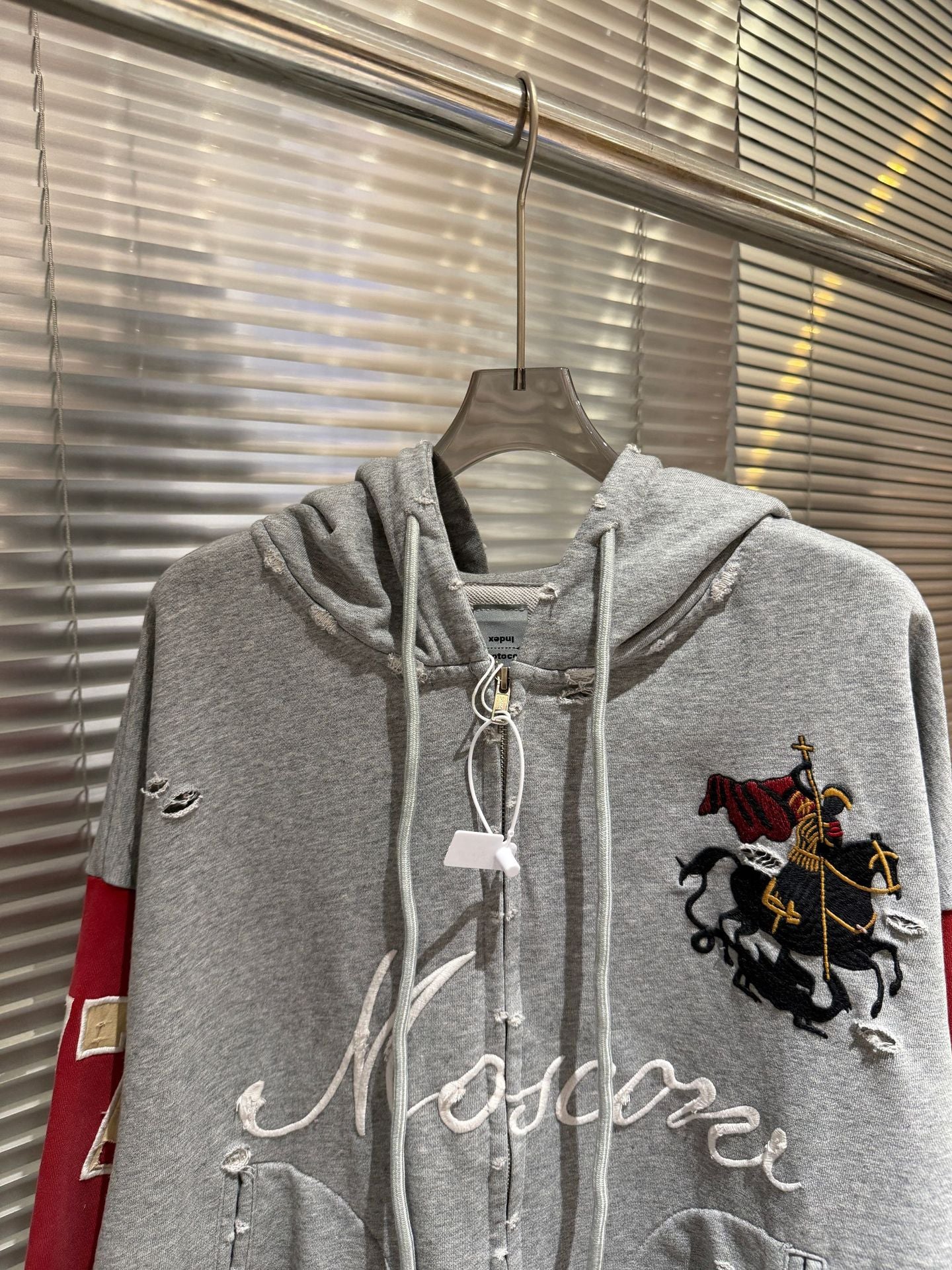 Protocol Index Russia Horse Embroidery Colorblock Zip Up Hoodie Unisex