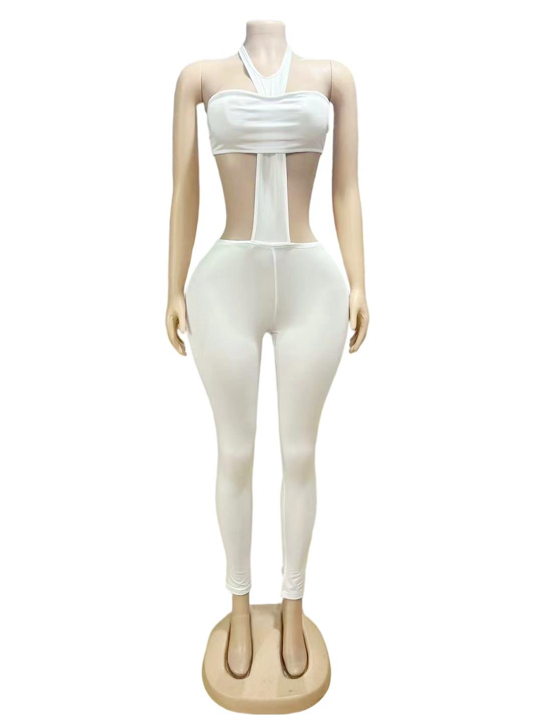 Cutout Halter Top High Waist Leggings 2 Piece Outfit Set