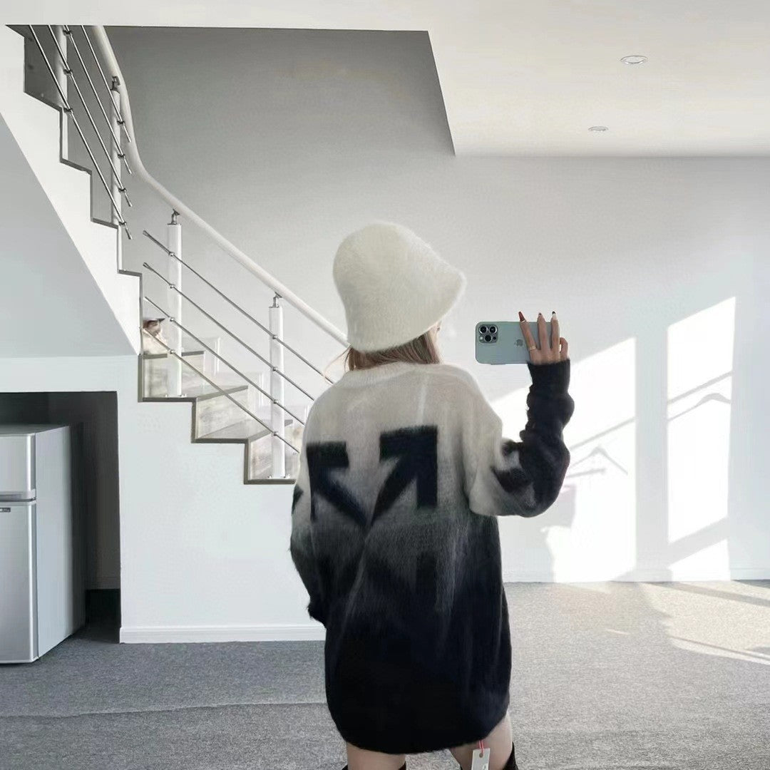 Off-White Arrow Mohair Sweater Gradient Fluffy Knit Pullover & Hoodie