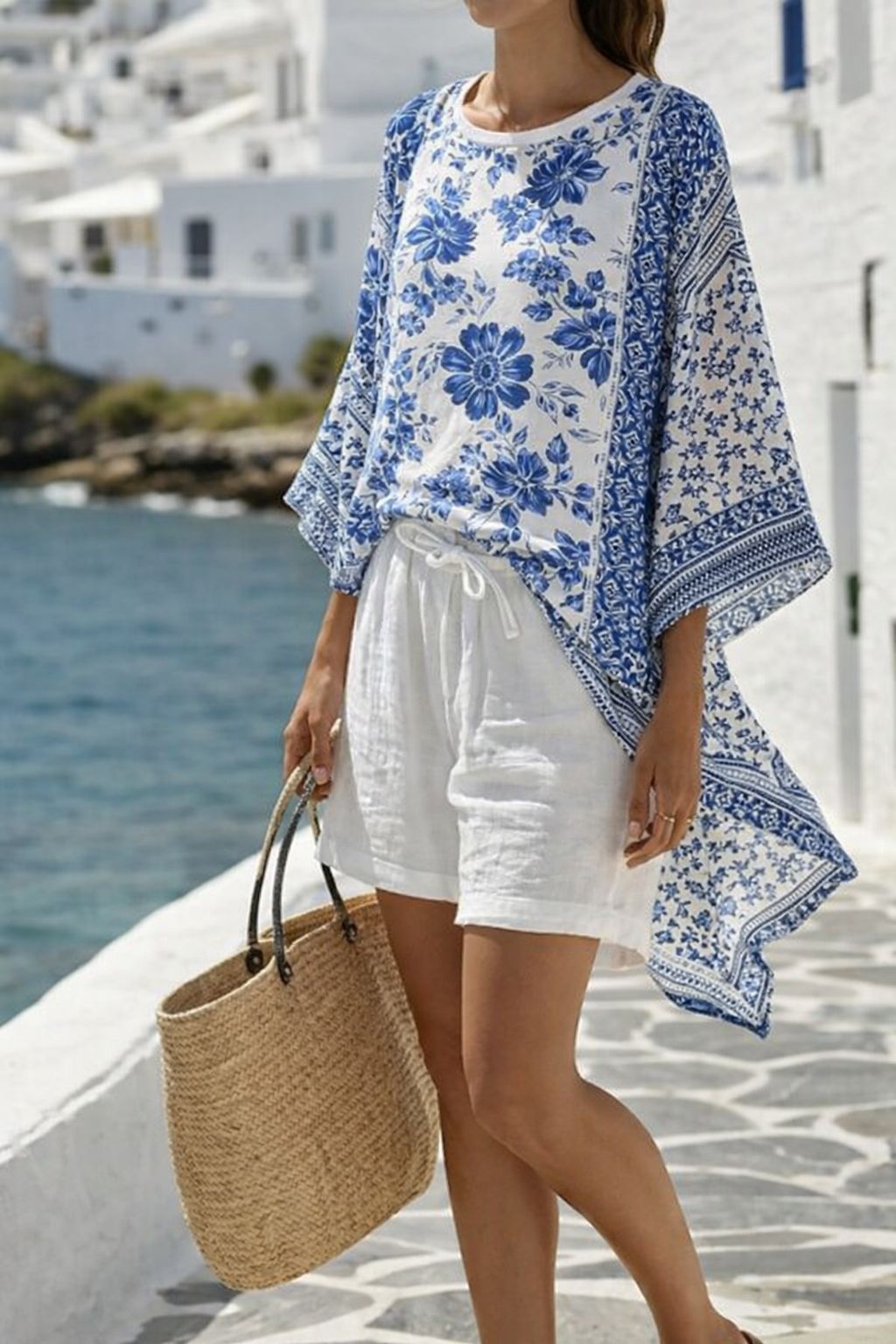 Boho Striped Batwing Beach Two Piece Short Set