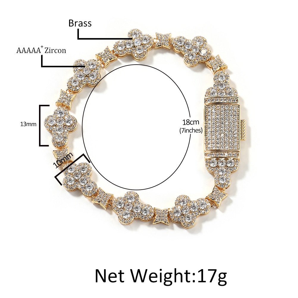 Iced Four Leaf Clover Tennis Bracelet 10mm