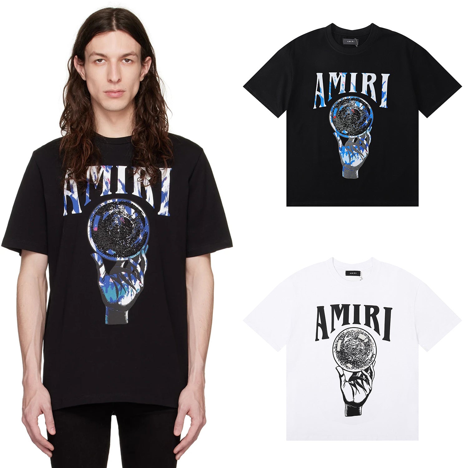 Amiri Rose Skull Letter Graphic Short Sleeve Tee Streetwear Unisex