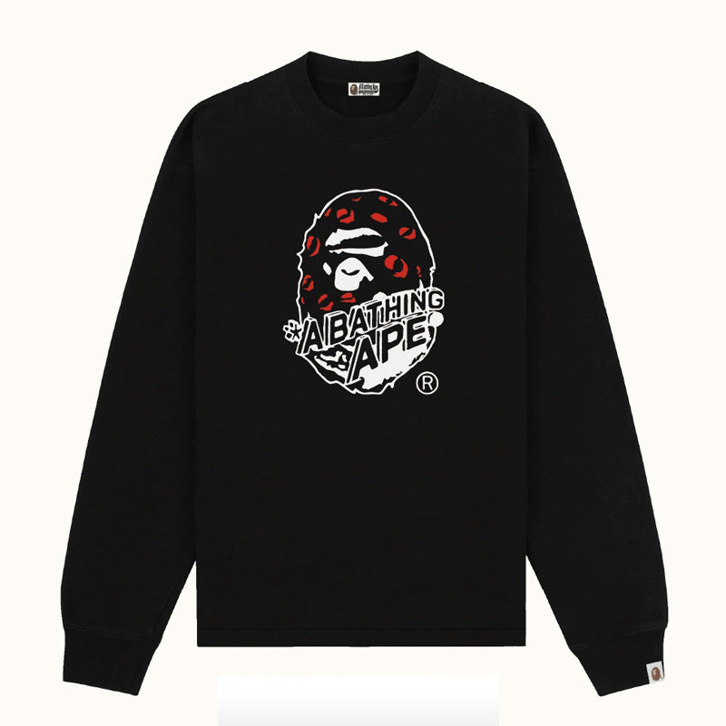 Bape Multi‑Ape‑Head Graphic Oversized Long Sleeve Tee Streetwear