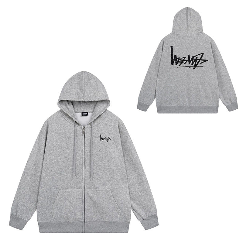 Stussy Graphic Zip Up Hoodie Letter Streetwear Casual Pullover Jacket
