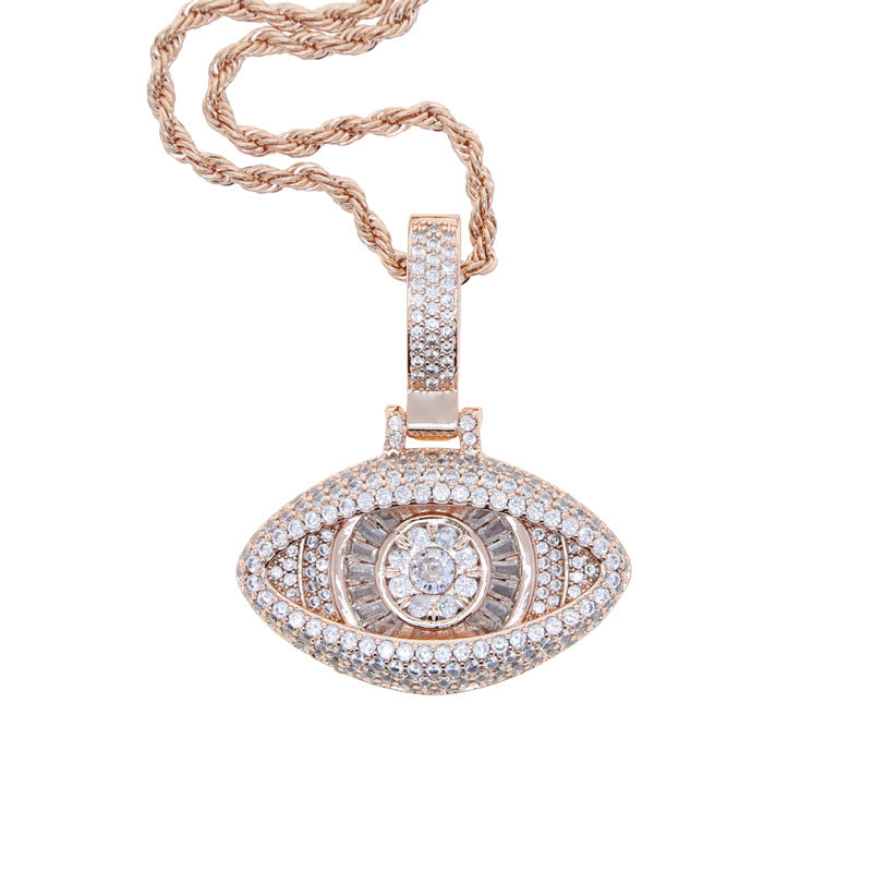 Iced Evil Eye Cross Pendant Hip Hop Chain Necklace