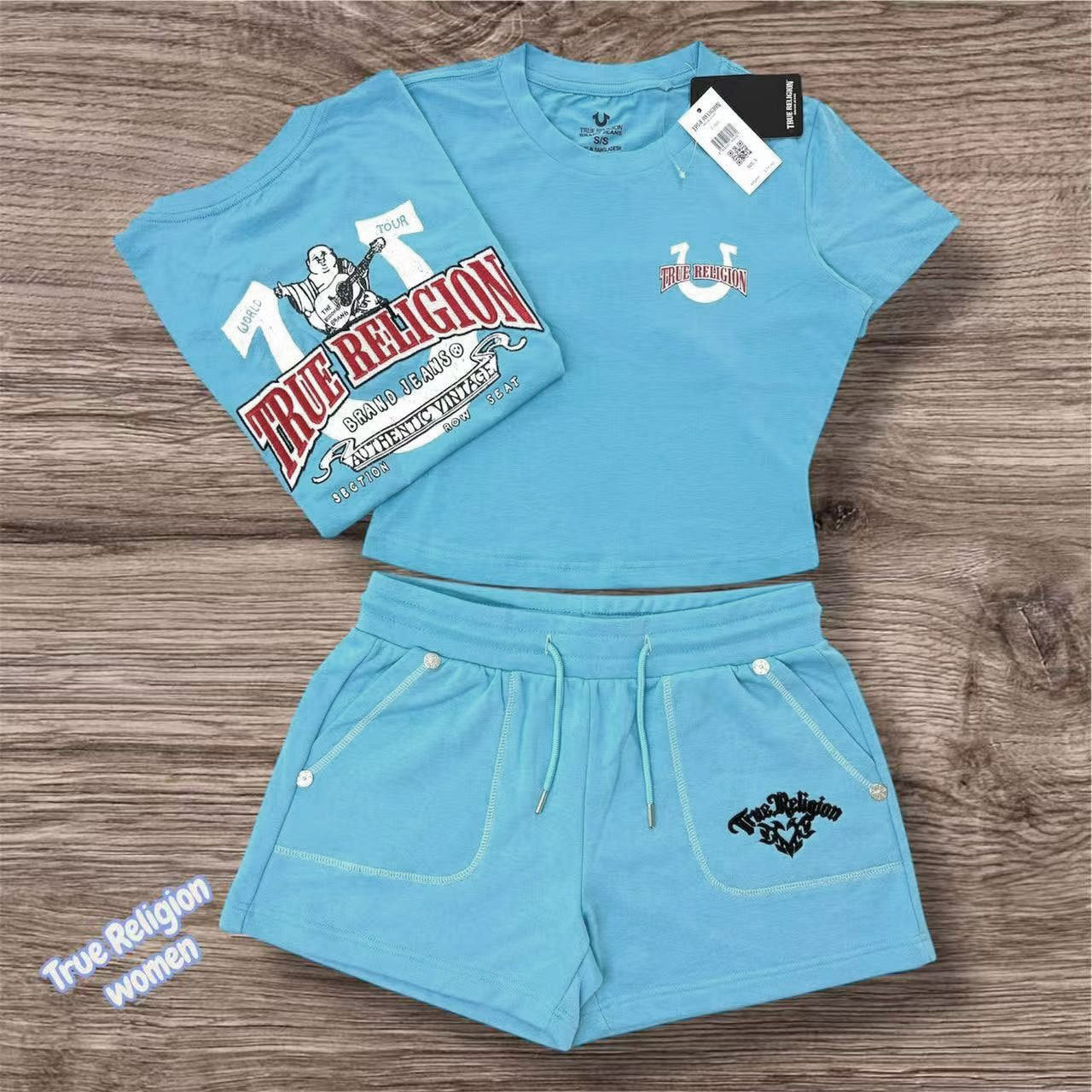True Religion Horseshoe Graphic Print Tee Shorts 2 Piece Set