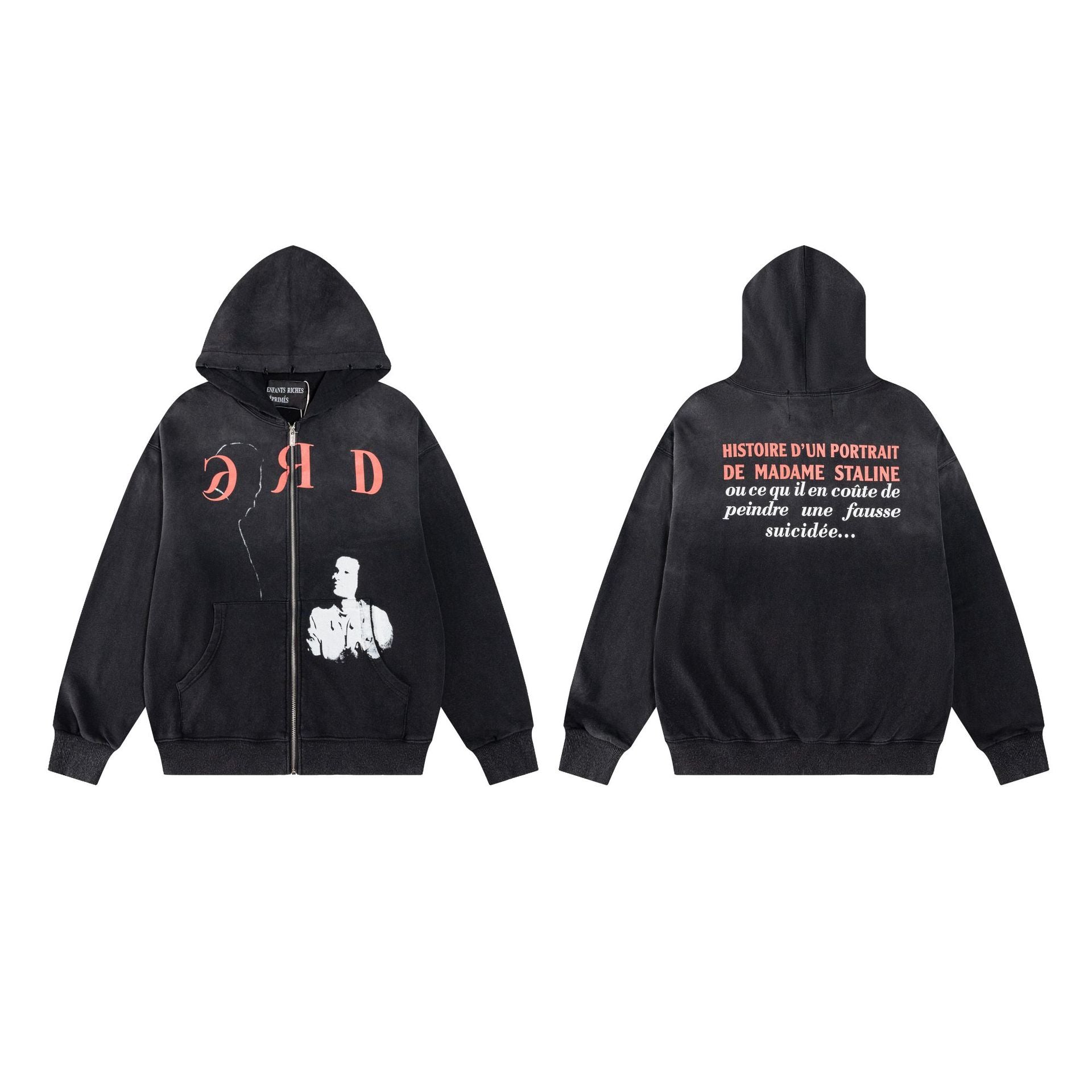 ERD Distressed Washed Vintage Full Zip Hoodie Jacket Unisex
