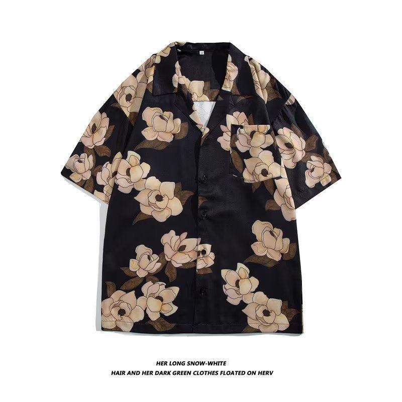 Unisex Vintage Camp Collar Tropical Floral Loose Beach Vacation Shirt 1301-1341