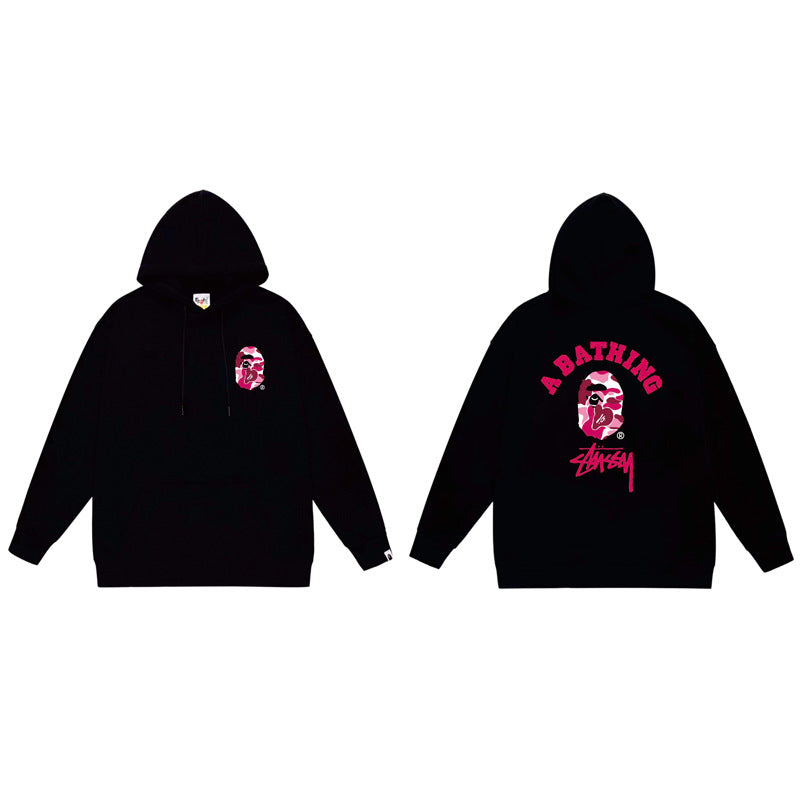 BAPE x Stussy Shark Graphic Hoodie Street Cotton Pullover Sweatshirt