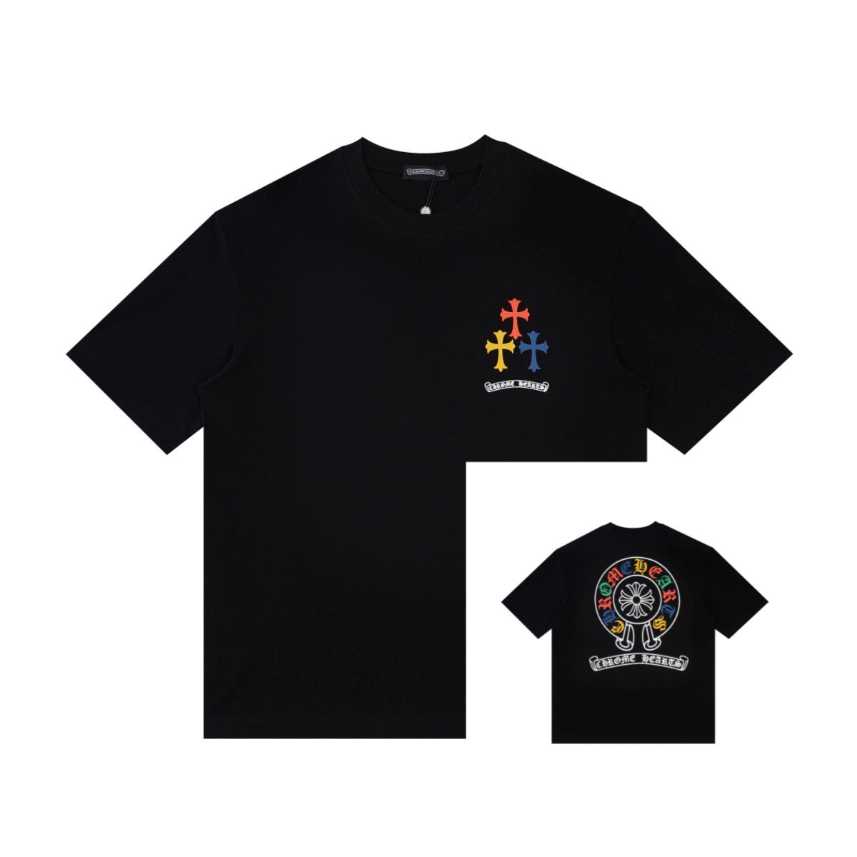 Chrome Hearts Color Sanskrit Cross Horseshoe Print Short Tee Unisex