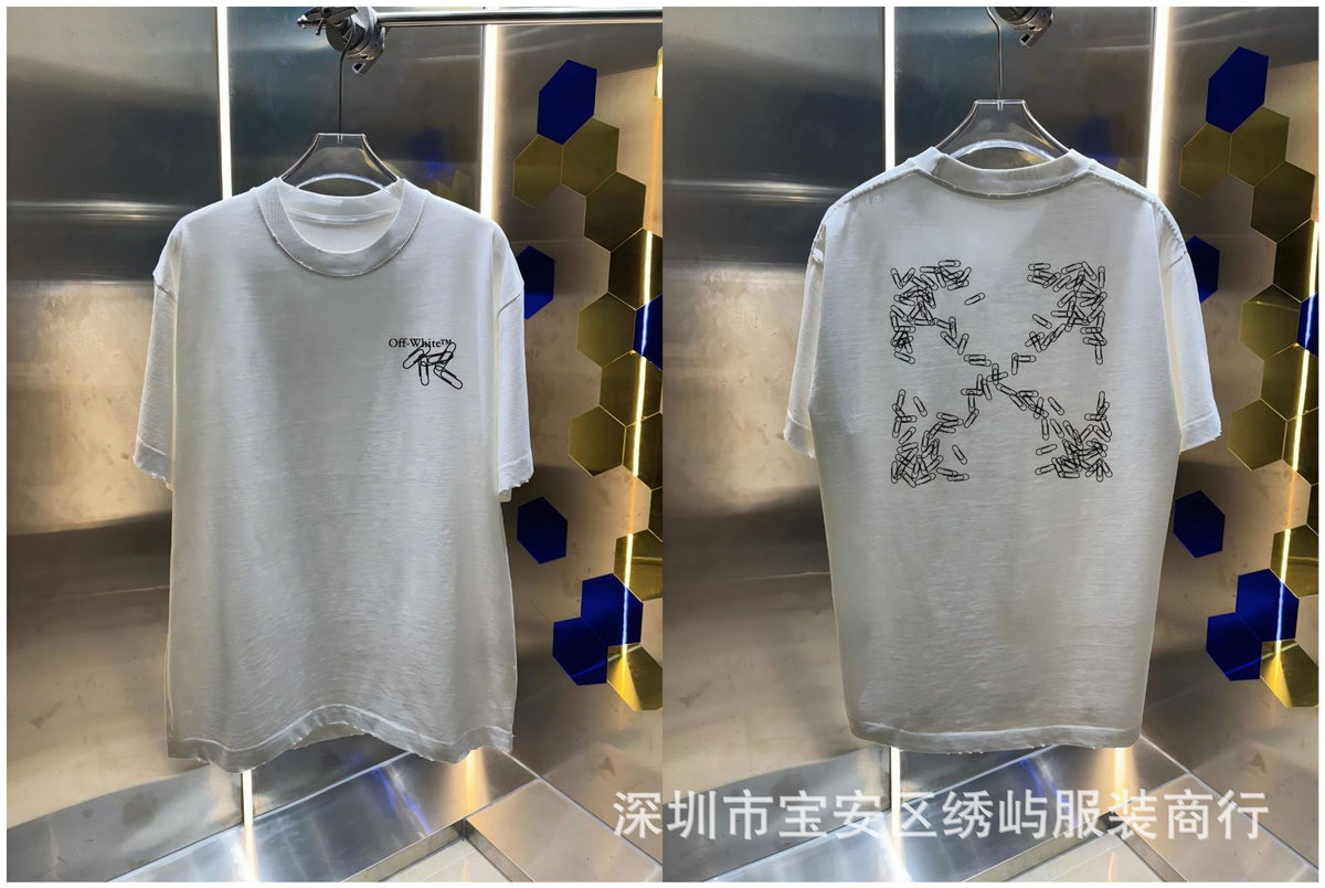Off-White Washed Distressed Crew Neck Short Sleeve T Shirt Unisex