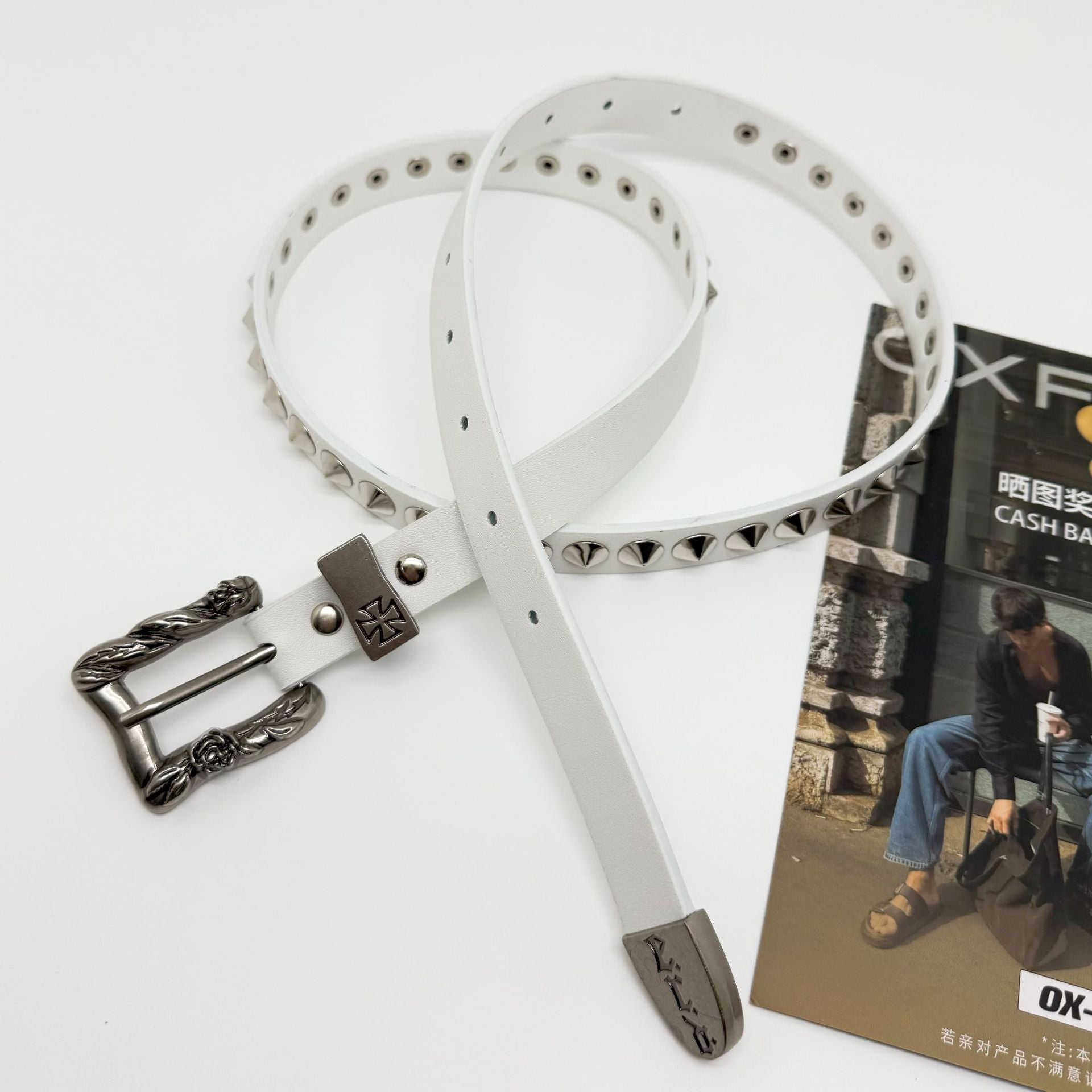 ERD Punk Stud Cross Metal Buckle Vintage Narrow Belt Y2K Unisex