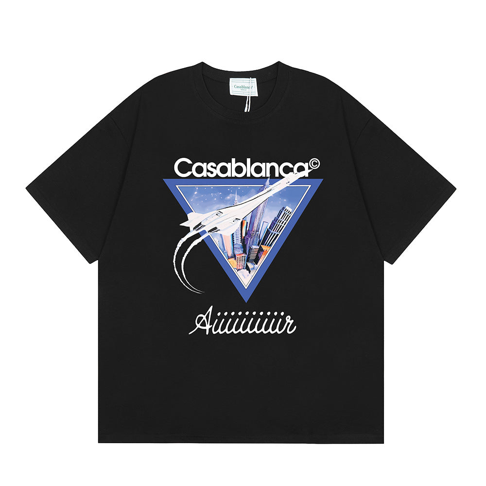 Casablanca Vintage Logo Print Loose Short Sleeve T Shirt Unisex Y2K