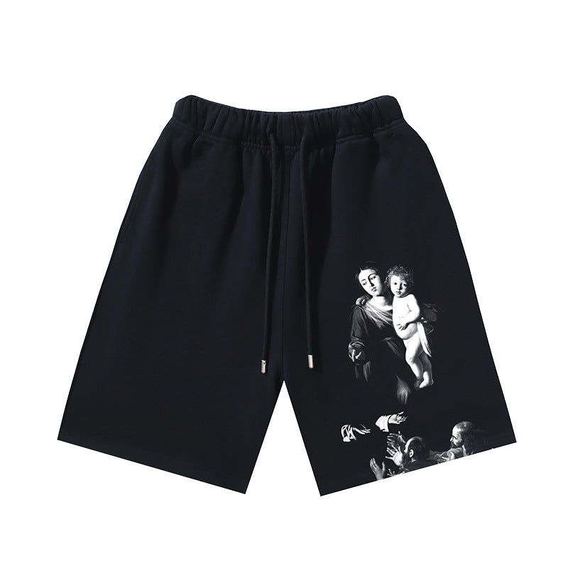 Off White Virgin Mary Graphic Relax Fit Casual Shorts Unisex