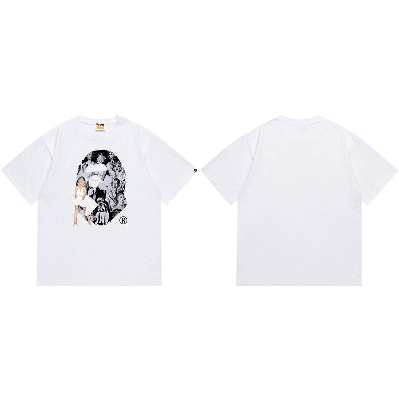 BAPE Ape Head Shark Print Loose Casual Unisex T-Shirt