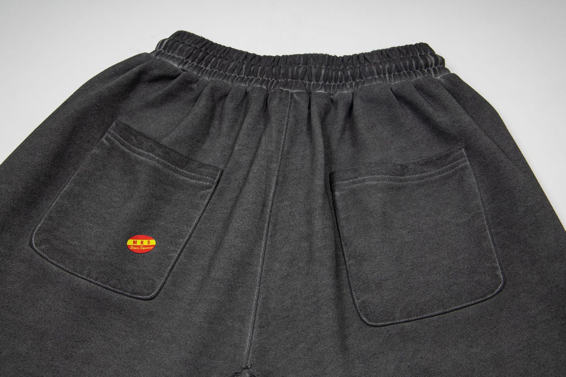 Washed Vintage Letter Print Raw Edge Streetwear Drawstring Sweat Shorts