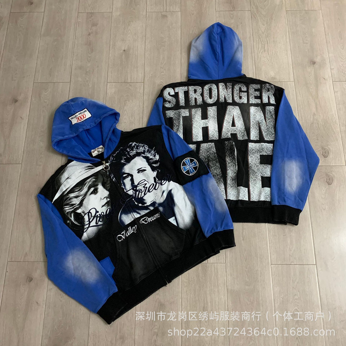 Valley Dreams Graphic Zip Up Hoodie Rhinestone Vintage Street Jacket