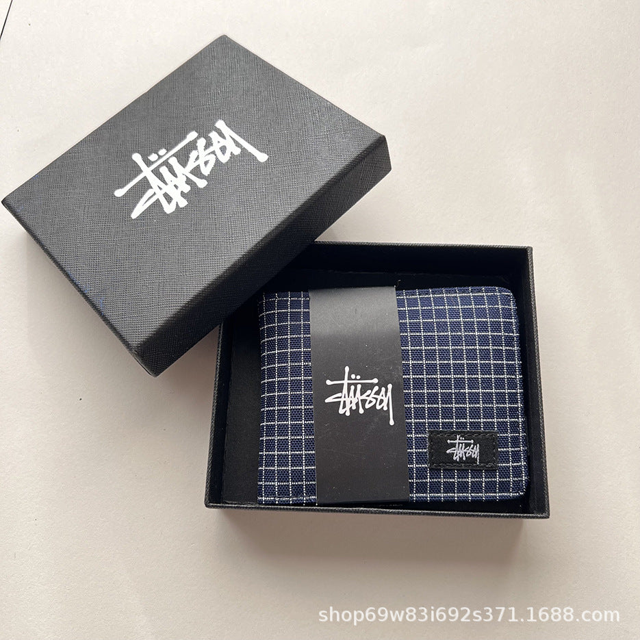 Stussy Canvas Bifold Wallet Multi Pattern Card Holder Coin Purse