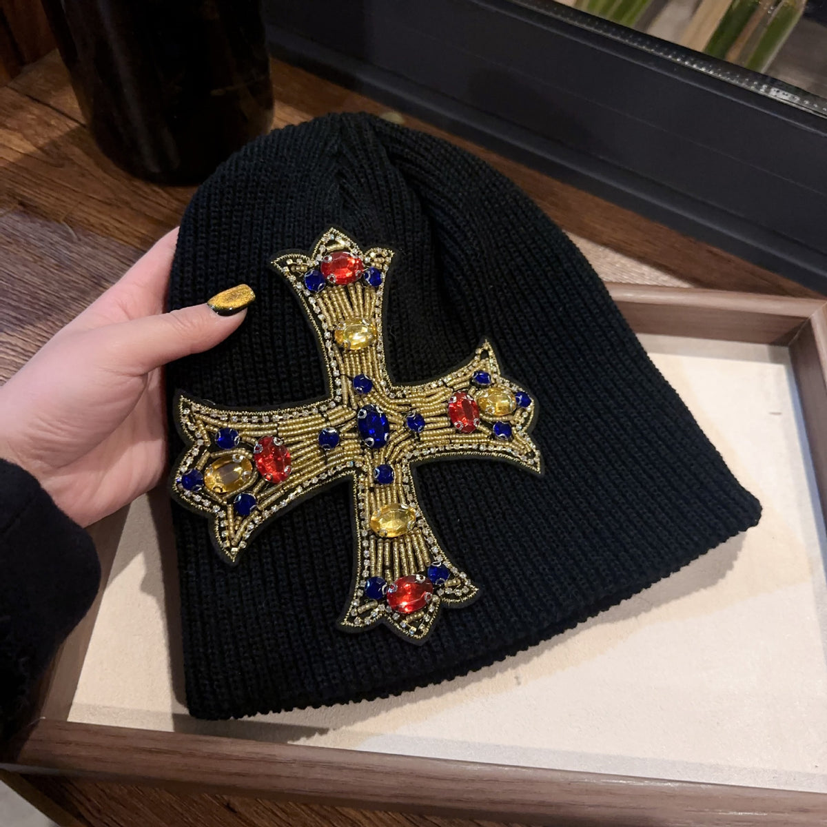 Rhinestone Cross Gem Knit Beanie Multi‑Style Streetwear Unisex