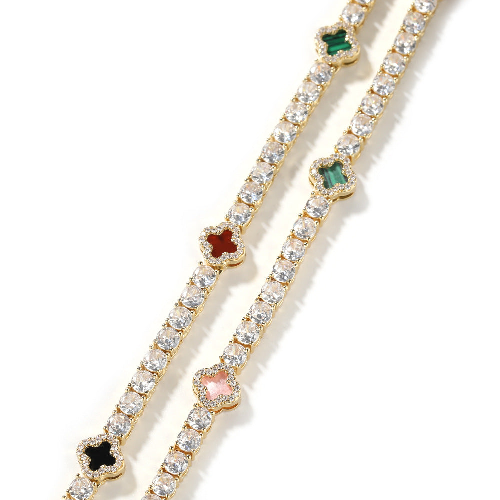 Iced Four Leaf Clover Tennis Chain Necklace