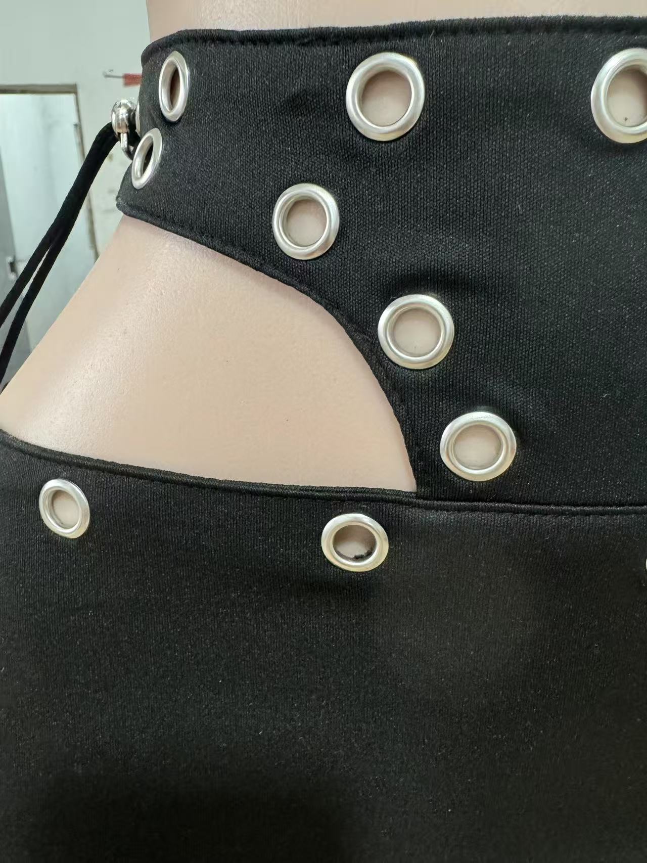 Eyelet Lace Up Cutout Micro Mini Skirt