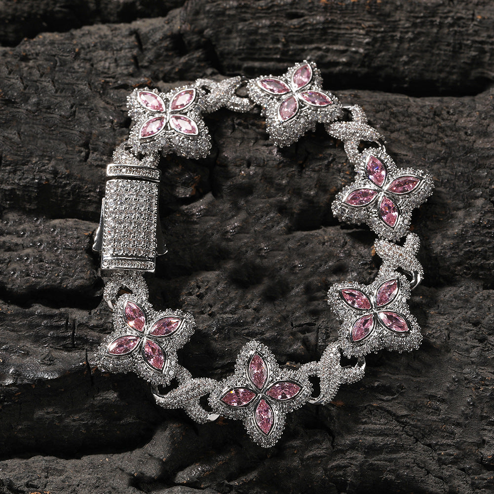 Iced Out Four Leaf Clover 5A Color Zircon Hip Hop Bracelet For