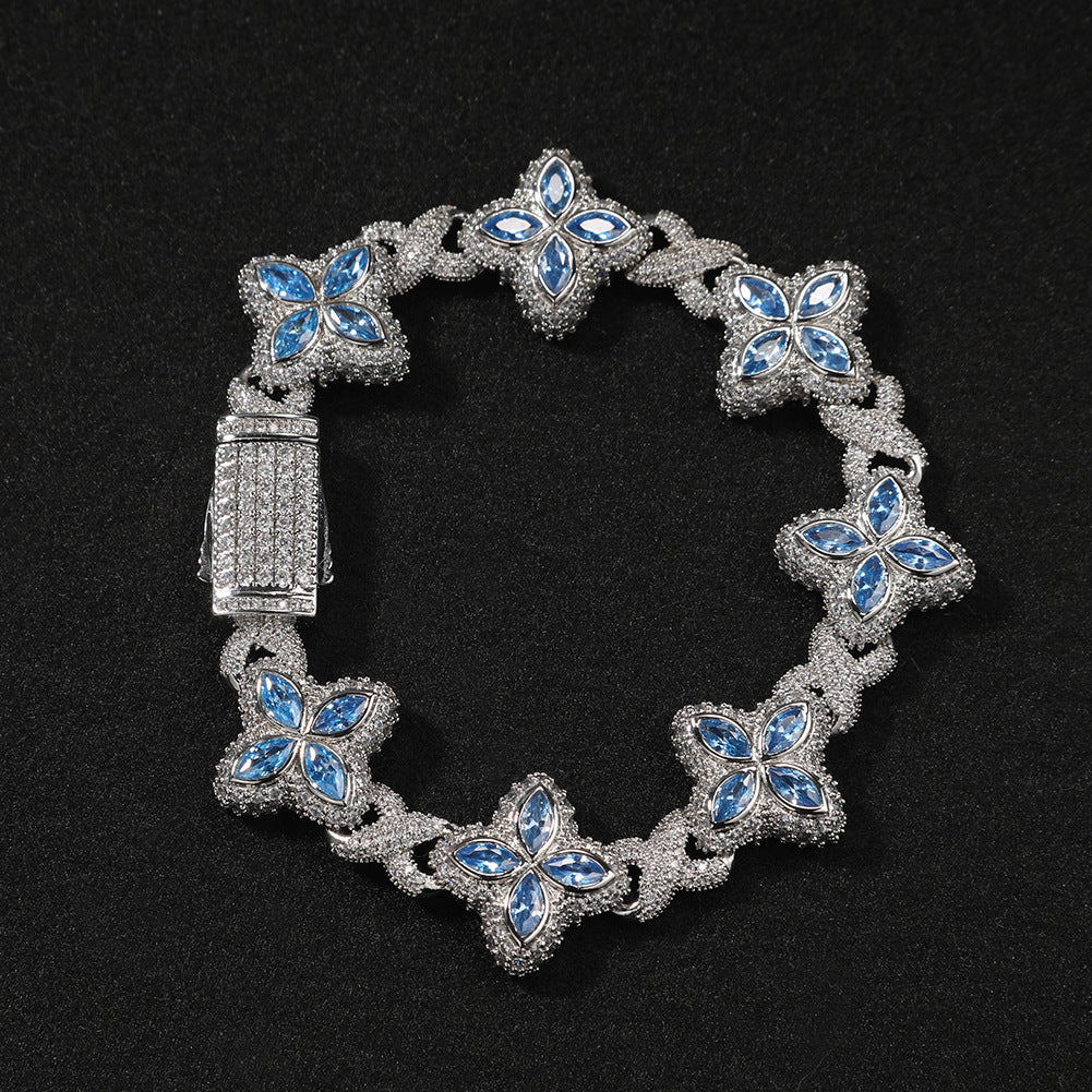 Iced Out Four Leaf Clover 5A Color Zircon Hip Hop Bracelet For