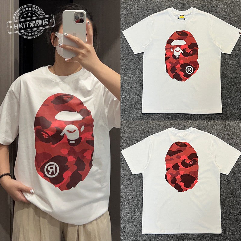 Bape Shark Camo Zip Graphic Oversized Tee Streetwear Unisex