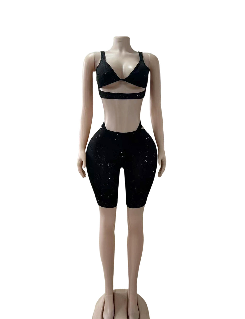 Y2K Glitter Mesh Tank Top Capri Leggings 2 Piece Set