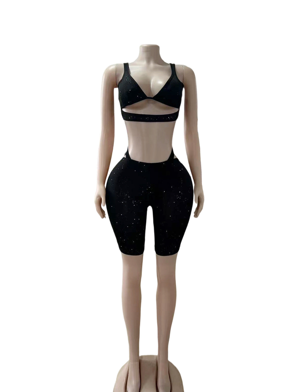 Y2K Glitter Mesh Tank Top Capri Leggings 2 Piece Set