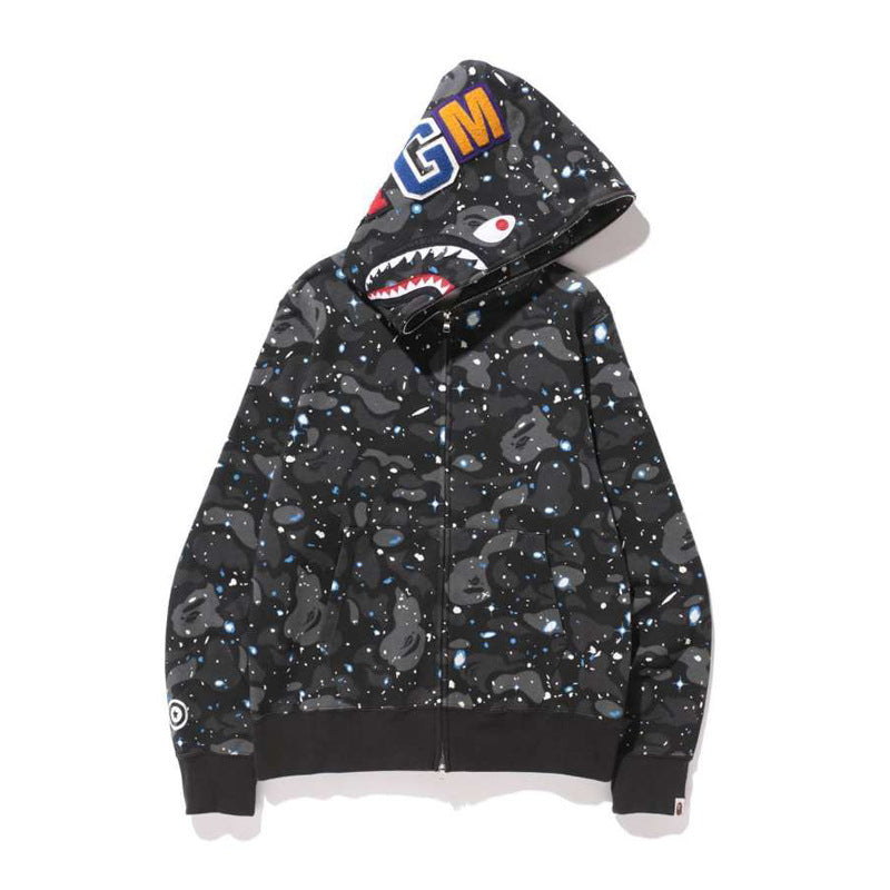 BAPE Shark Camo Print Full Zip Streetwear Hoodie Unisex