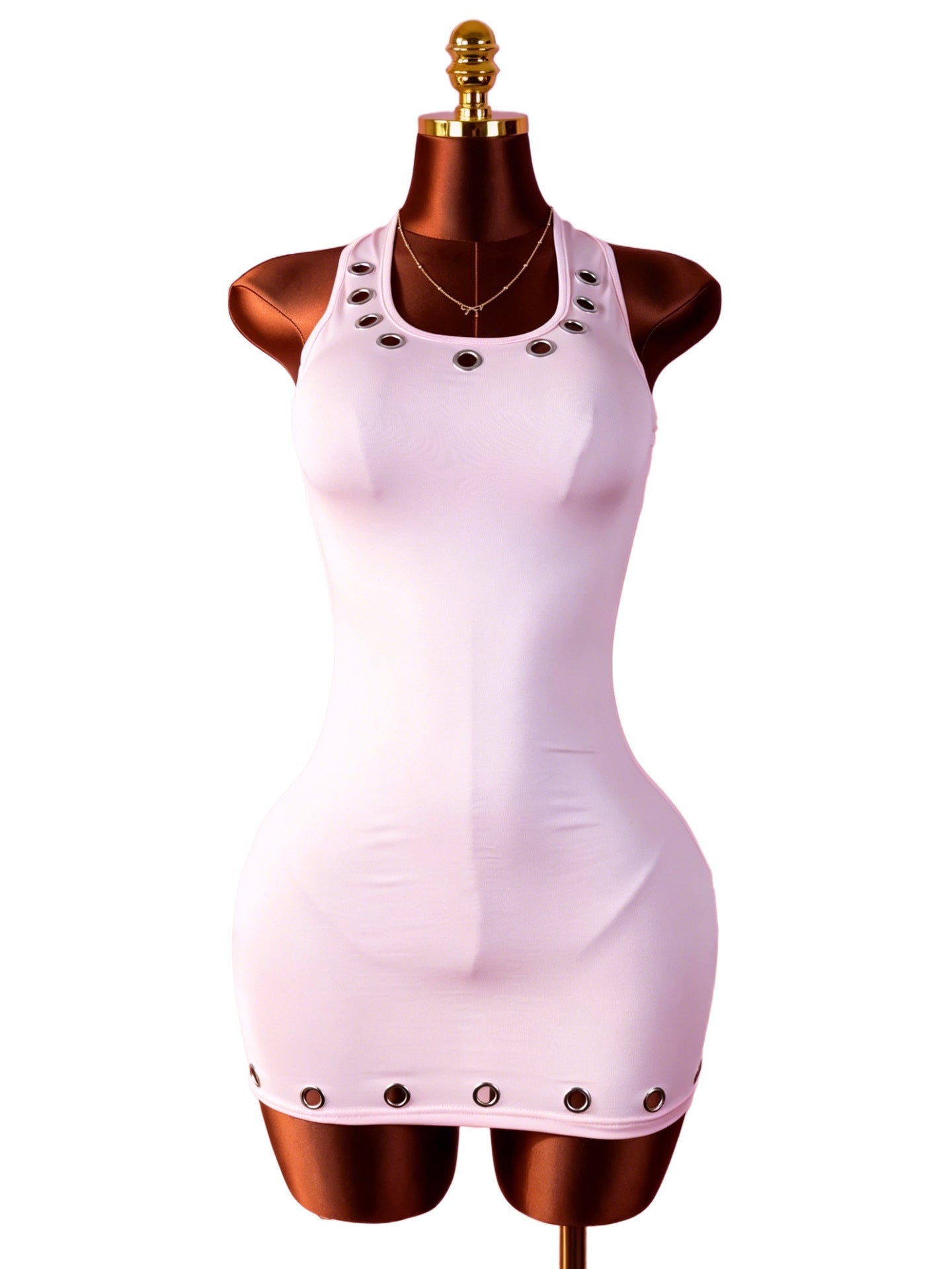 Eyelet Halter Backless Bodycon Mini Dress Women High Stretch