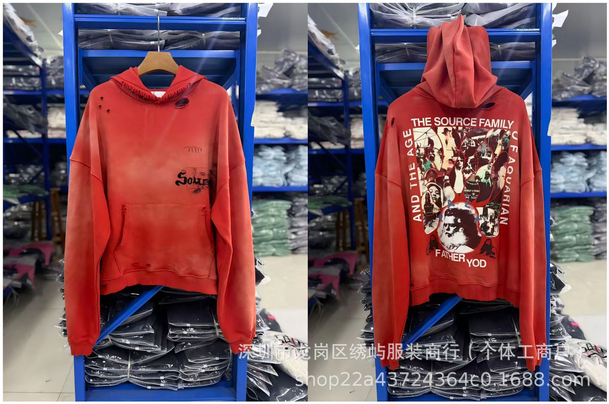 Paly Hollywood Cartoon Letter Hoodie Vintage Wash Graphic Streetwear