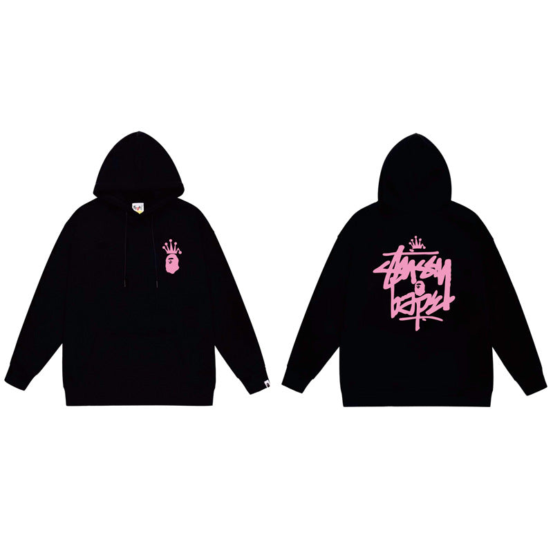 BAPE x Stussy Shark Graphic Hoodie Street Cotton Pullover Sweatshirt