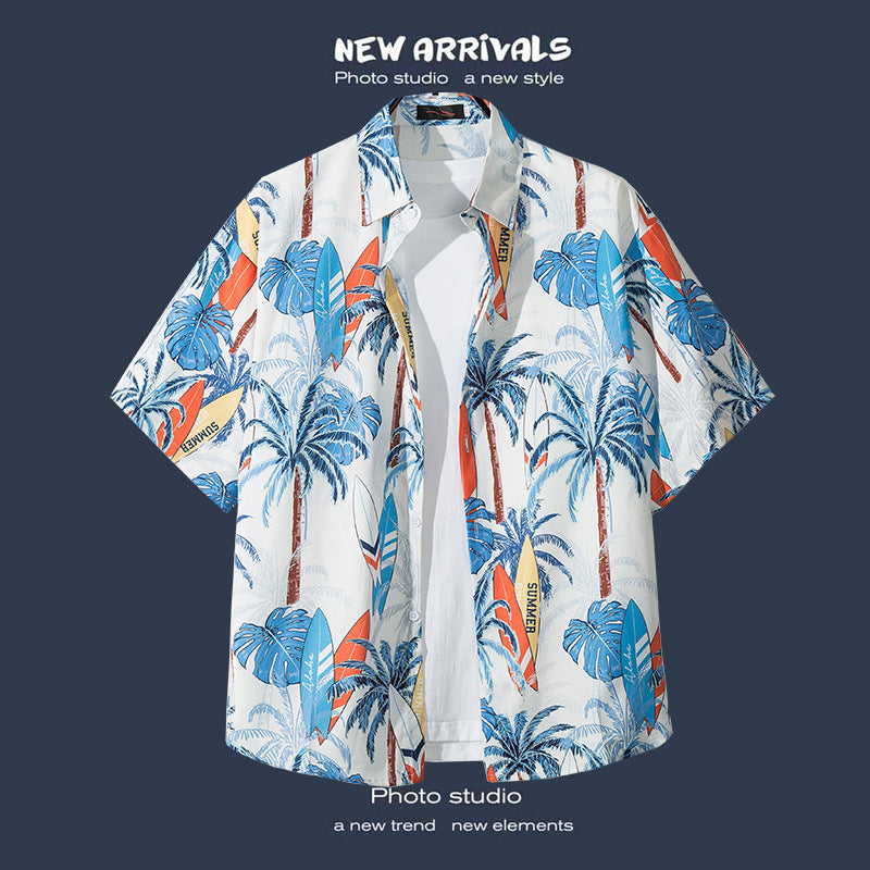 Mens Vintage Tropical Hawaiian Floral Loose Short Sleeve Beach Shirt