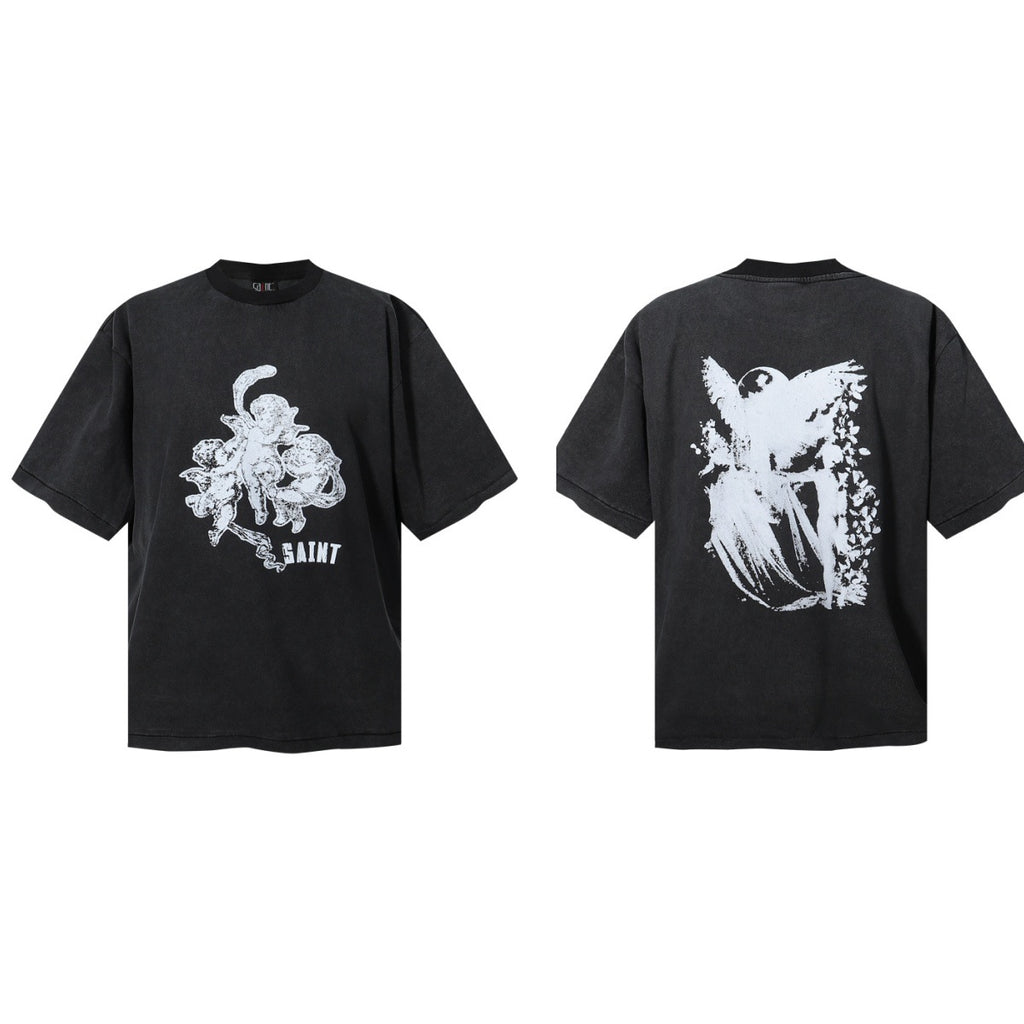 Saint Michael Vintage Washed Graphic Print Loose Streetwear T-Shirt