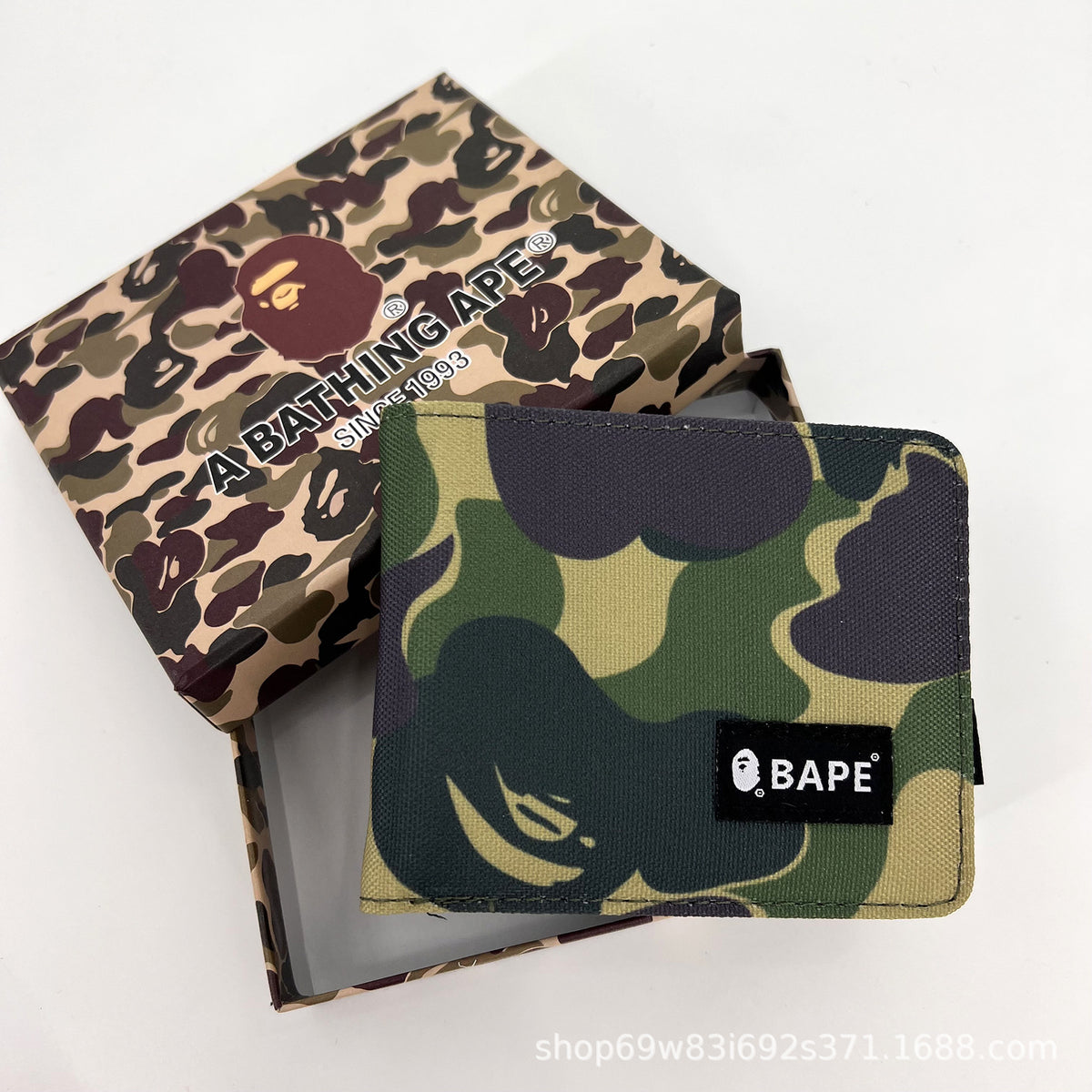 BAPE Camo Ape Head Bifold Wallet Mini Multi Color Canvas Card Holder