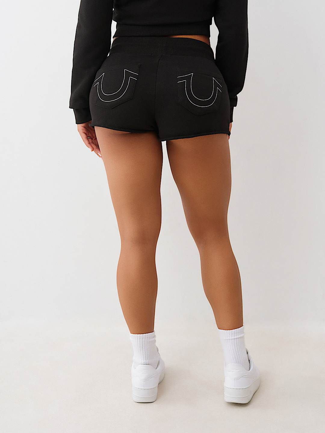 True Religion Graphic Zip Crop Hoodie Short Tracksuit Set