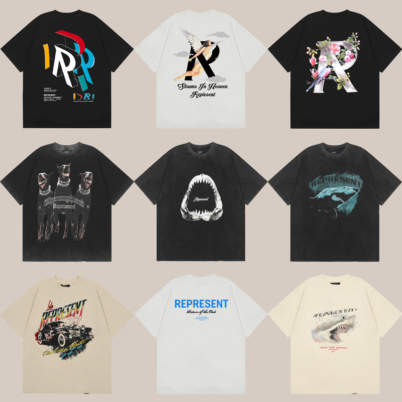 Represent Shark Washed Graphic Oversized Tee Streetwear Unisex