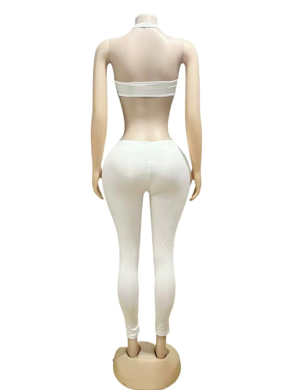 Cutout Halter Top High Waist Leggings 2 Piece Outfit Set